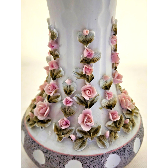 VASE/SHELF DECOR-C. Sadek 6186-Unglazed Porcelain-Molded Flowers-Pink-Gray-10" - Picture 3 of 11